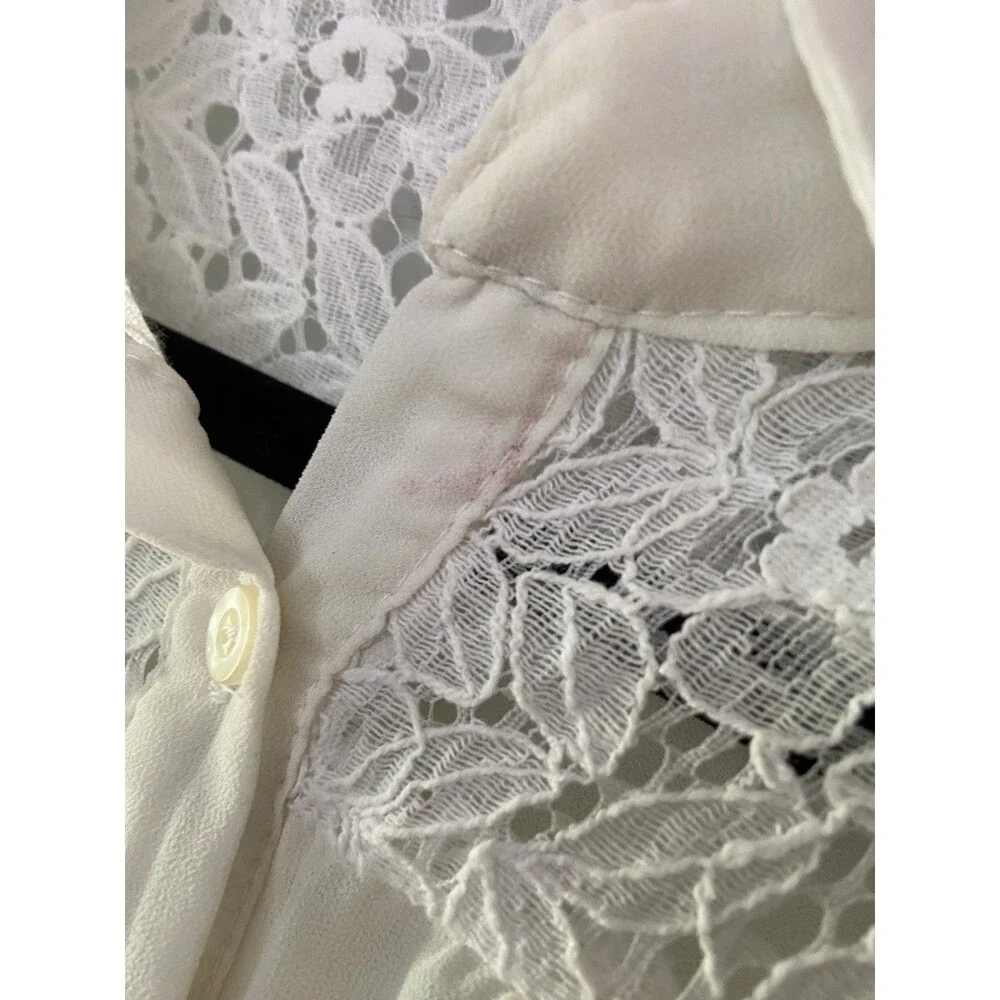 Vintage Romantic‎ Lace Yoke Button Down Blouse Size S Cream Tie Back Bridgerton - Picture 8 of 10